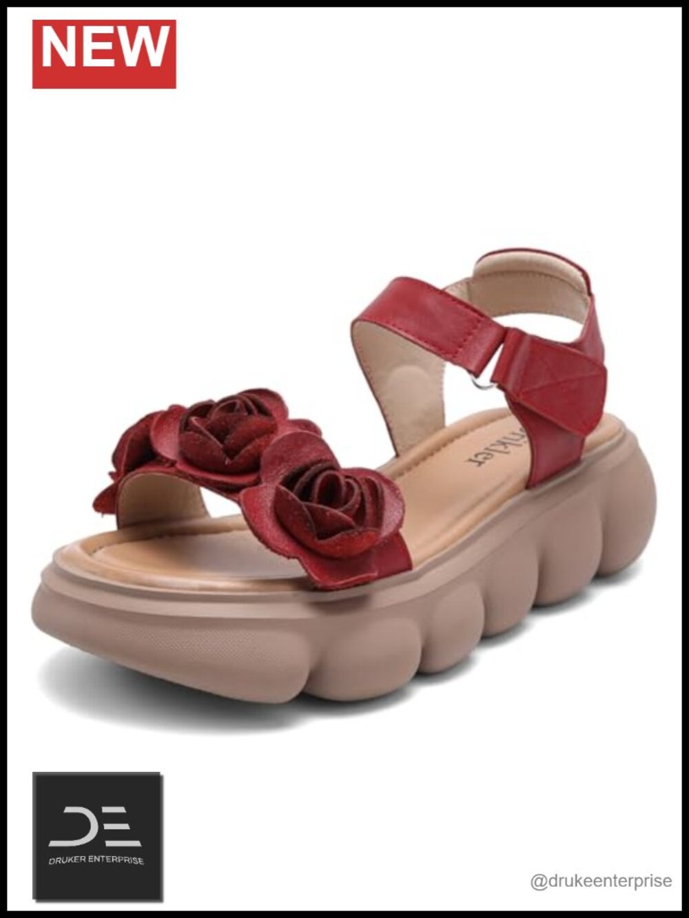 Women's Open Toe Platform Wedge Sandals Non Slip Cow Leather Summer Casual